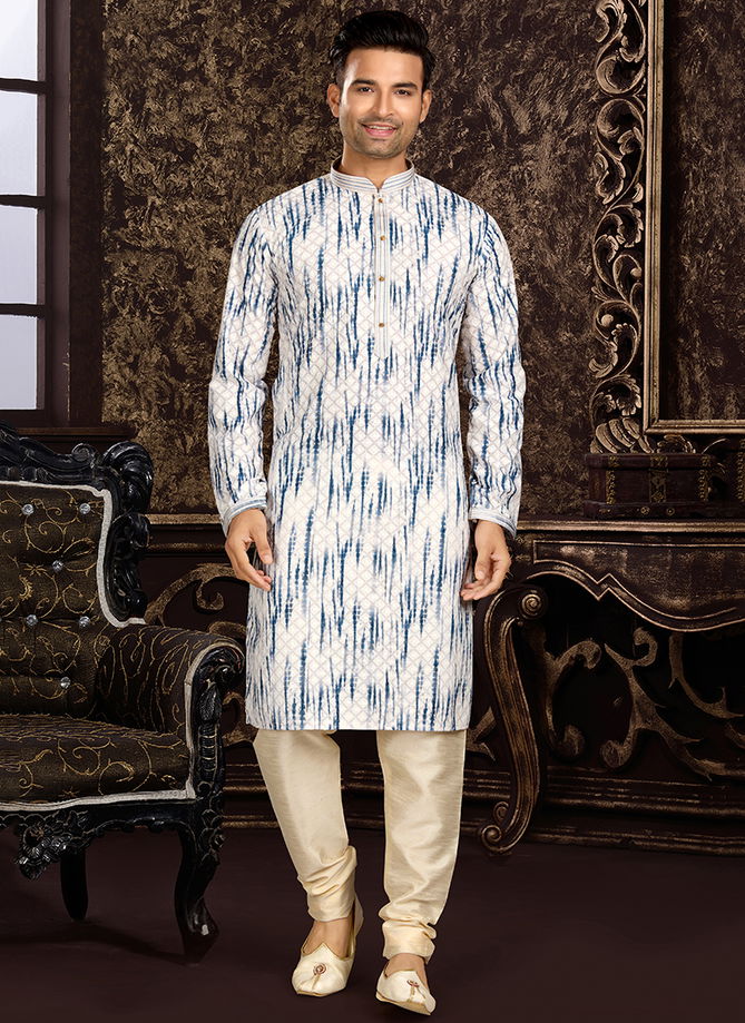 Blue And White Colour Outluk 115 Festive Wear Mens Kurta Pajama Catalog 115005