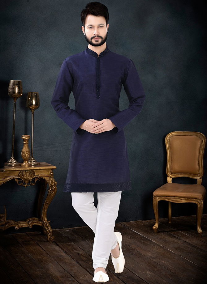 Blue And White Party Wear Mens Wholesale Kurta Set 1721