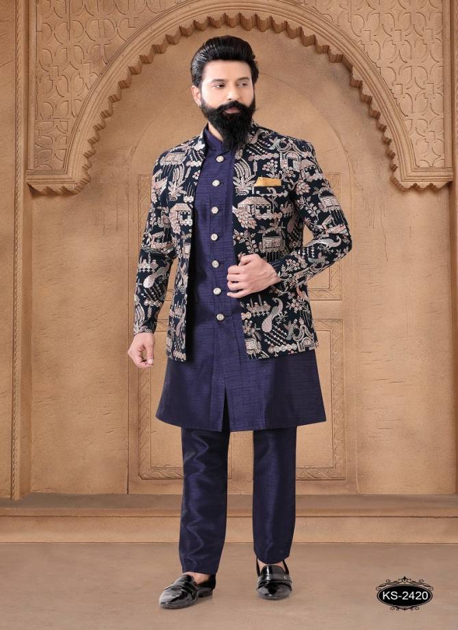 1632 Occasion Wear Mens Silk Designer Modi Jacket Kurta Pajama Orders In India