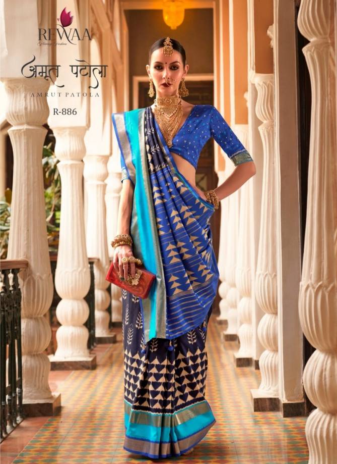 Blue Colour Amrut Patola By Rewaa Silk Saree Catalog 886.jpg