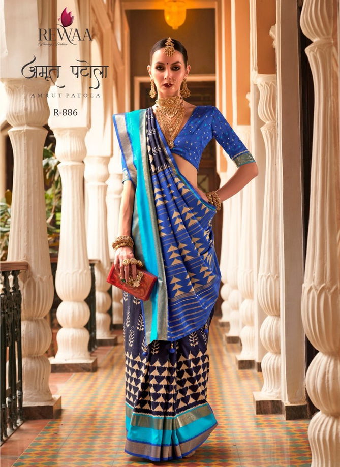 Blue Colour Amrut Patola By Rewaa Silk Saree Catalog 886.jpg