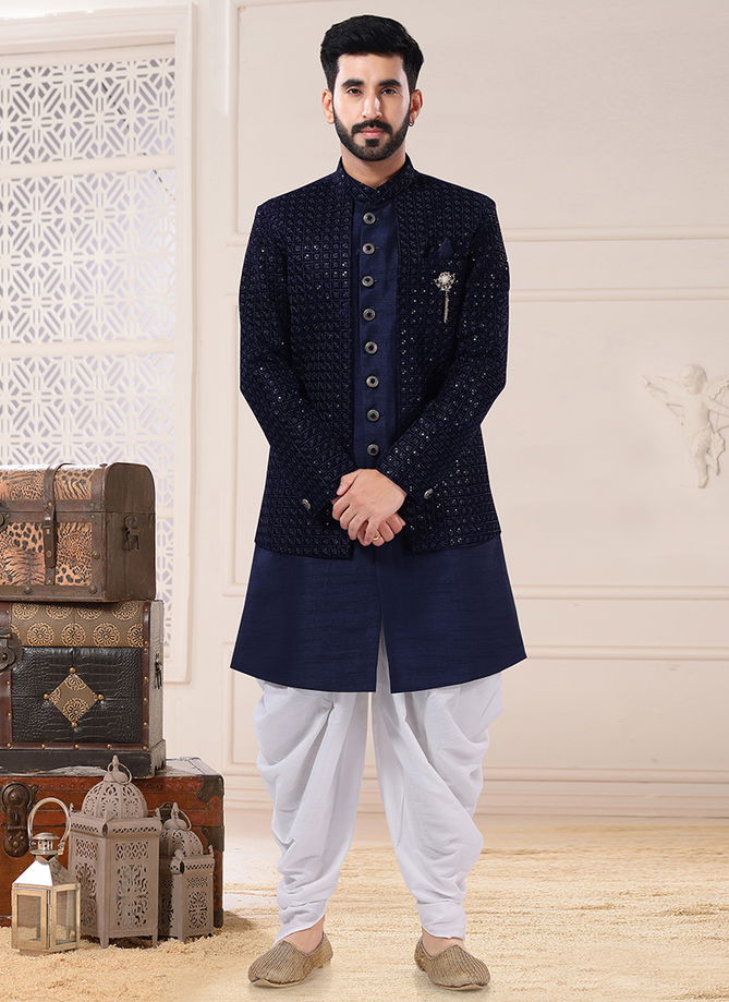 Blue Colour Function Wear Mens Wholesale Indo Western Catalog 1763