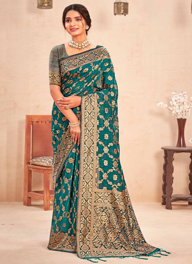 Blue Colour Kailash Sangam Wedding Wear Heavy Wholesale Cotton Sarees Catalog 3656