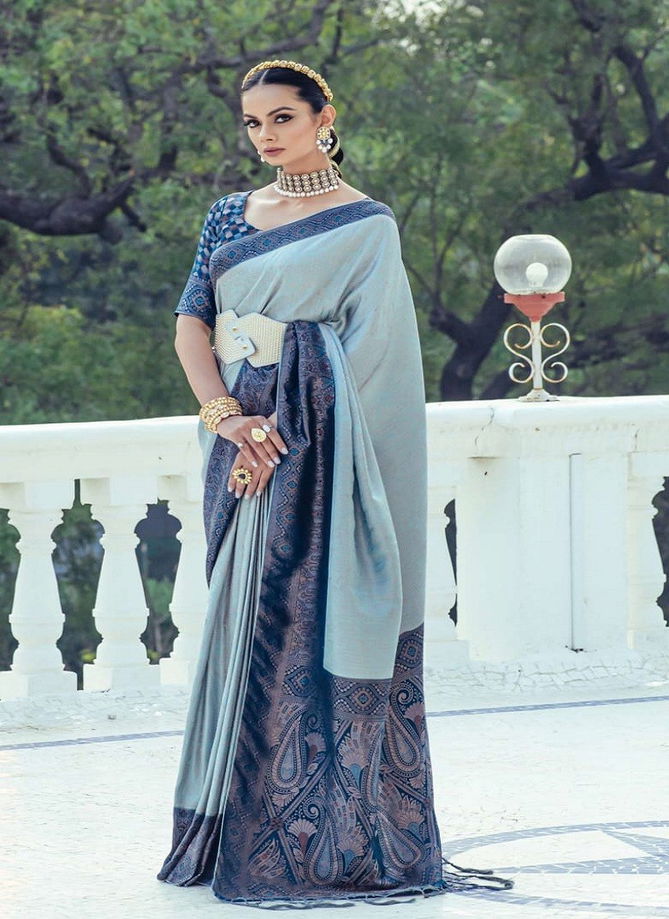 Blue Colour Kasha By Kira Satin Designer Saree Catalog 3004