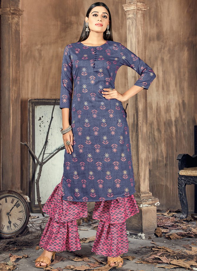 Blue Colour Ladli Fancy Wear Wholesale Kurti With Bottom 1470