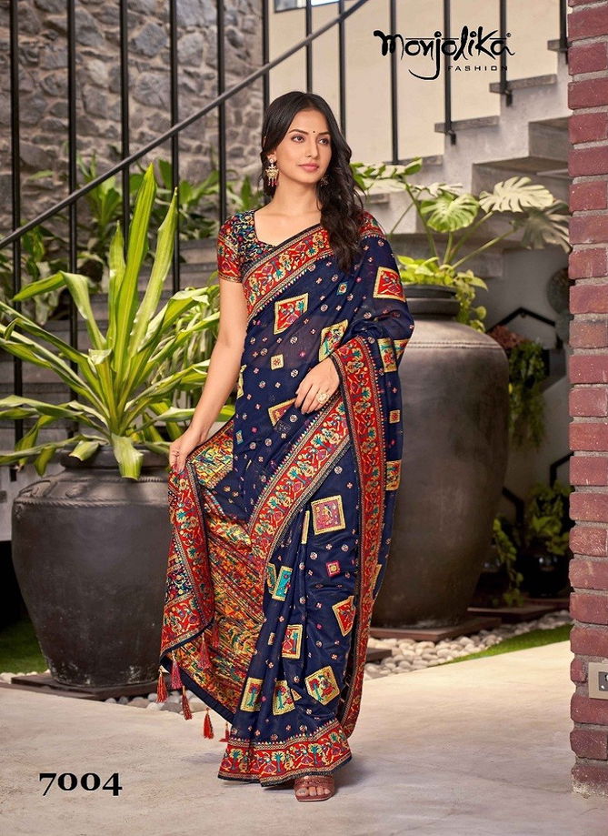 Blue Colour Maanvi By Monjolika Fashion Printed Saree Catalog 7004