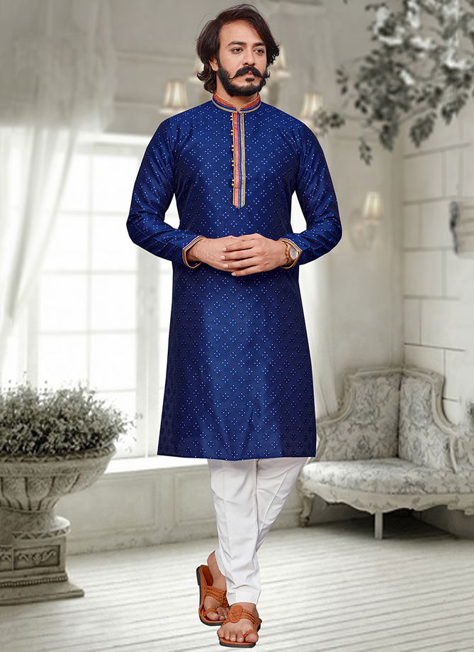 Blue Colour Outluk 117 Wedding Wear Mens Kurta Pajama Catalog 117003