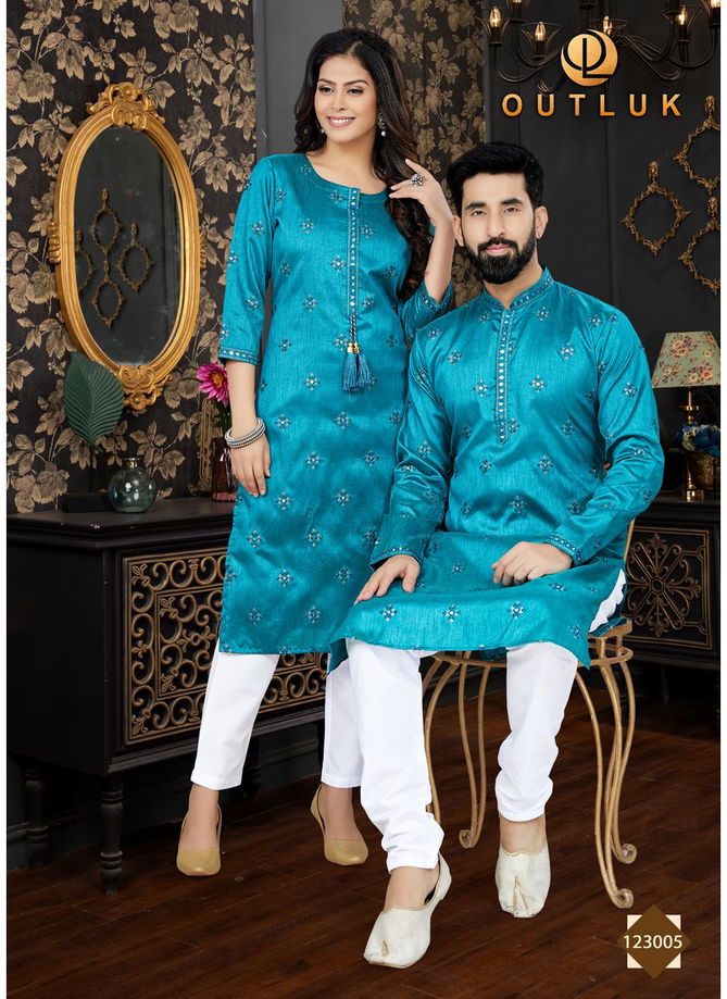 Blue Colour Outluk Vol 123 Couple Set Kurta Pajama Catalog 123005