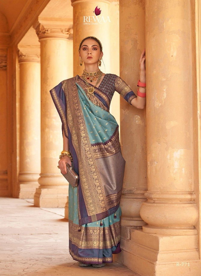 Blue Colour Prasang By Rewaa Silk Sarees Catalog 771