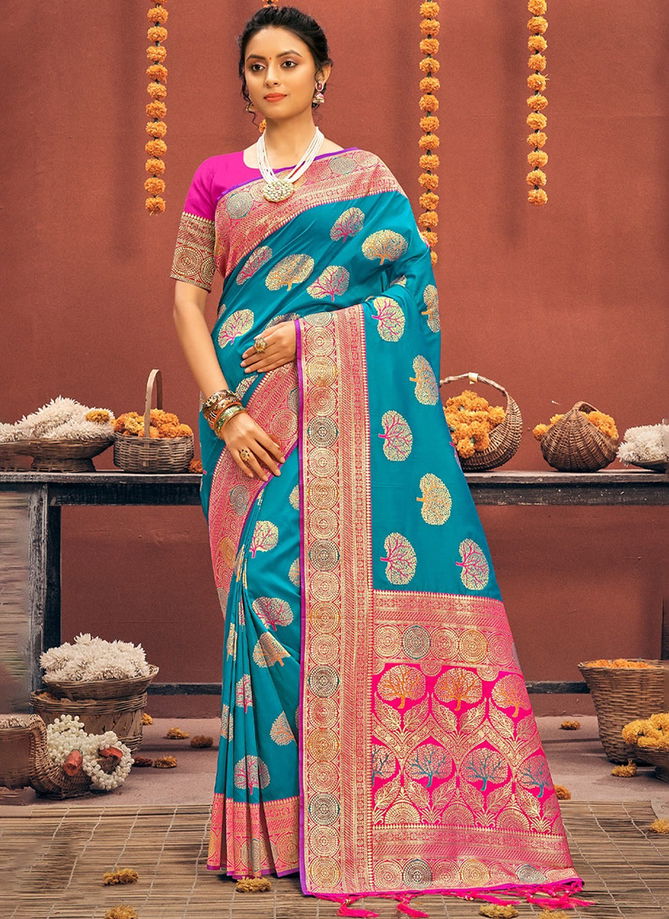 Blue Colour Sadhna Silk Sangam Festive Wear Wholesale Banarasi Silk Sarees Catalog 1681