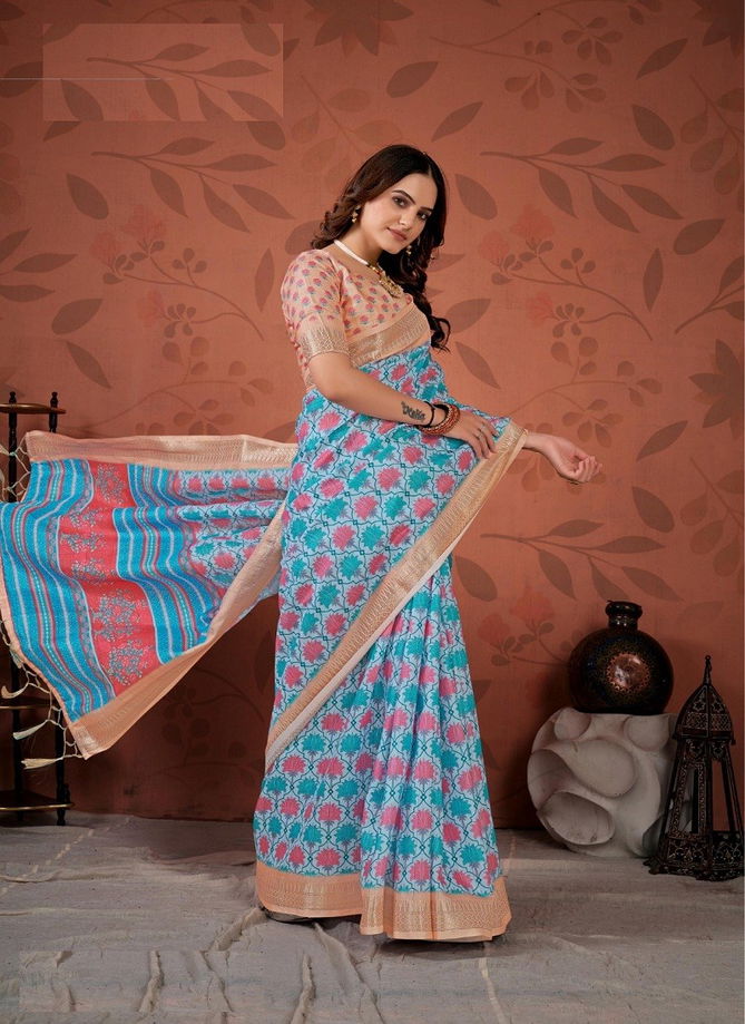 Blue Colour Sarena By The Fabrica Cotton Saree Catalog 38004