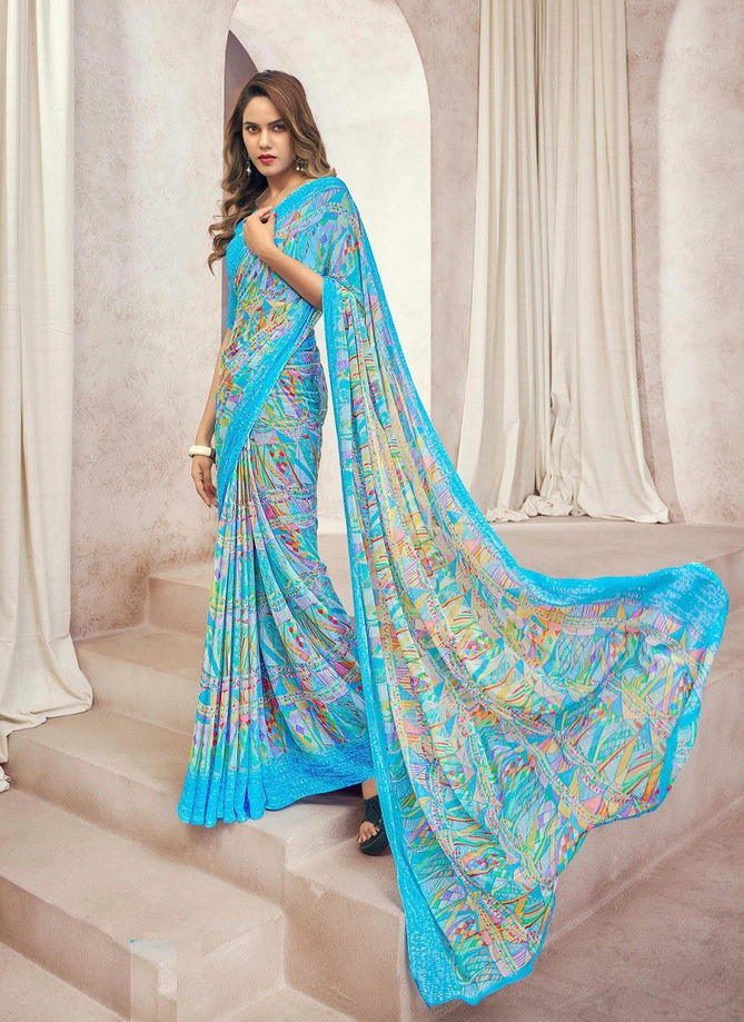 Blue Colour Star Chiffon 88th Edition By Ruchi Chiffon Saree Catalog 20402 A