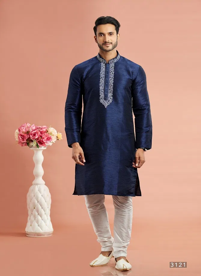 Vol 95 Wedding Wear Banarasi Art Silk Mens Kurta Pajama Surat Wholesale Market