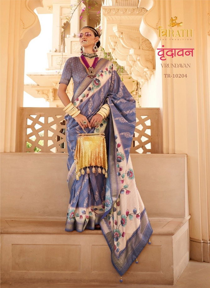 Vrundavan By Trirath Pv Silk Flower Foil Printed Saree Wholesale Shop In Surat