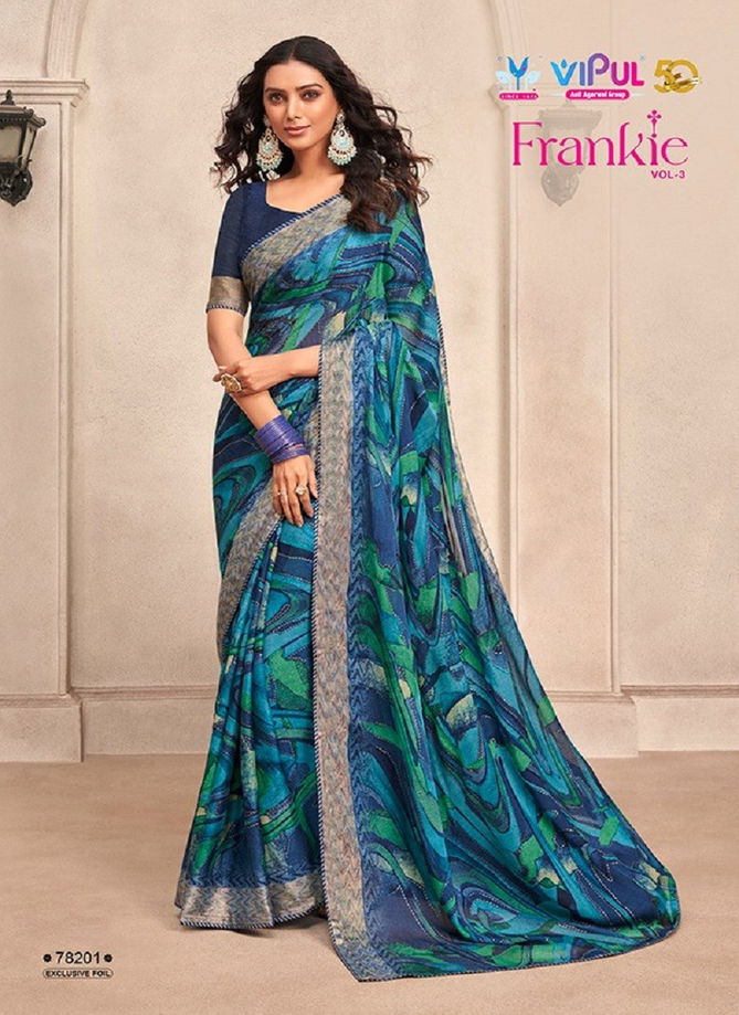 Frankie Vol 3 By Vipul Chiffon Printed Daily Wear Sarees Wholesale Clothing Suppliers in India 