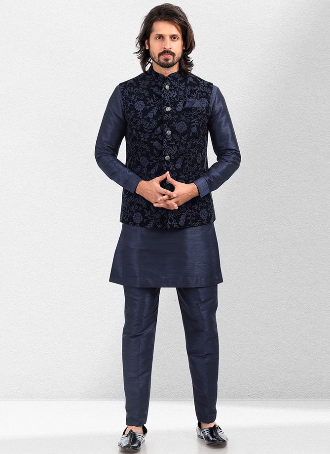 Blue Vol 43 Function Wear Modi Jacket Kurta Pajama Catalog 1844