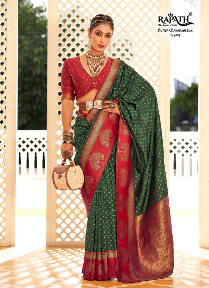 Bottle Green And Red Colour Vrishabha Silk By Rajtex Printed Sarees Catalog 145007