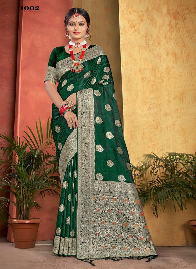 Bottle Green Colour Anju By Sangam Silk Saree Catalog 1002