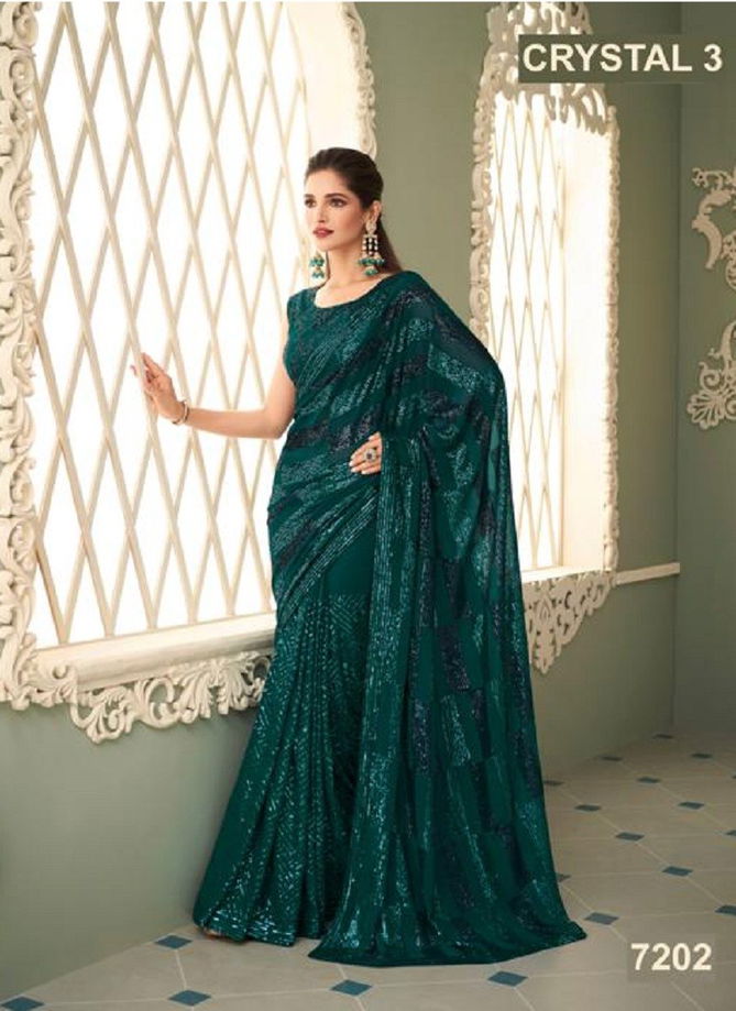 Bottle Green Colour Crystal Vol 3 By TFH Designer Saree Catalog 7202