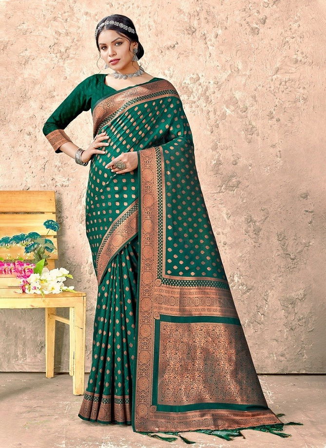 Bottle Green Colour Gulshan By Sangam Silk Saree Catalog 1005