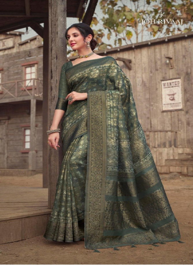 Bottle Green Colour Jalakshi By Joh Rivaaj Printed Saree Catalog 49007