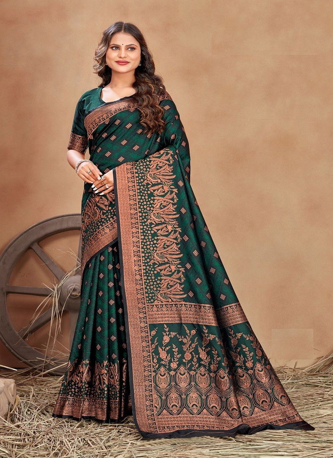 Bottle Green Colour Maanyata By Monjolika Silk Saree Catalog 6306