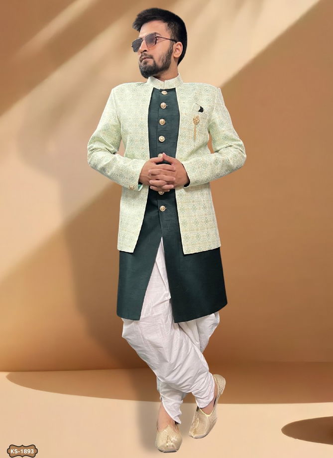 Bottle Green Colour Mens Wedding Wear Indo Western Catalog 1893