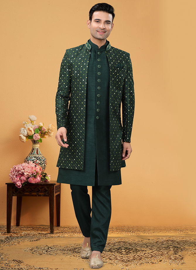 Bottle Green Colour Outluk Vol 110 Wholesale Mens Indo western Catalog 110002