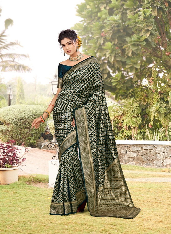 Bottle Green Colour Stavya By The Fabriaca 20001 To 20006 Silk Saree Catalog 20003