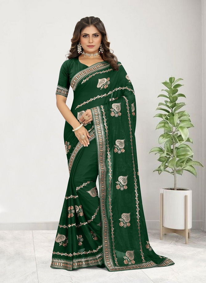 Bottle Green Zamkudi By Nari Fashion Designer Saree Catalog 7173