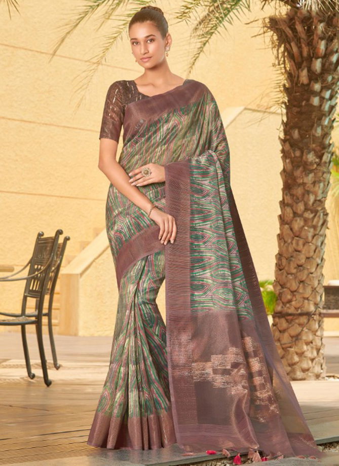 Brown And Green Chapai Vol 3 Exclusive Wholesale Printed Sarees Catalog 9308