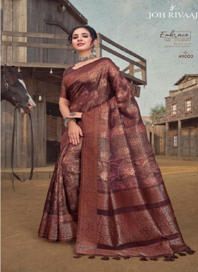 Brown Colour Jalakshi By Joh Rivaaj Printed Saree Catalog 49002