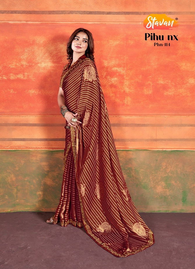 Pihu By Stavan Chiffon Embroidery Party Wear Saree Manufacturers