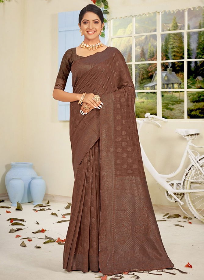 Brown Colour Royal Exclusive Wholesale Cotton Sarees Catalog 3346