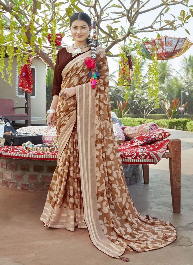 Brown Colour Tripti By 5 D Printed Saree Catalog 4007