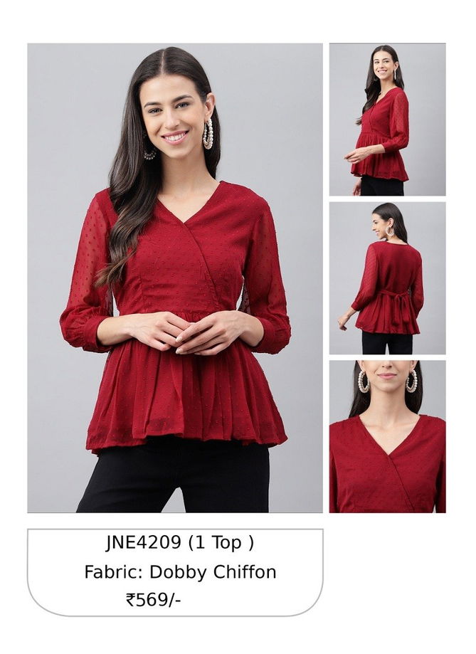 Cherry Red Janasya Party Wear Ladies Top Catalog 4209