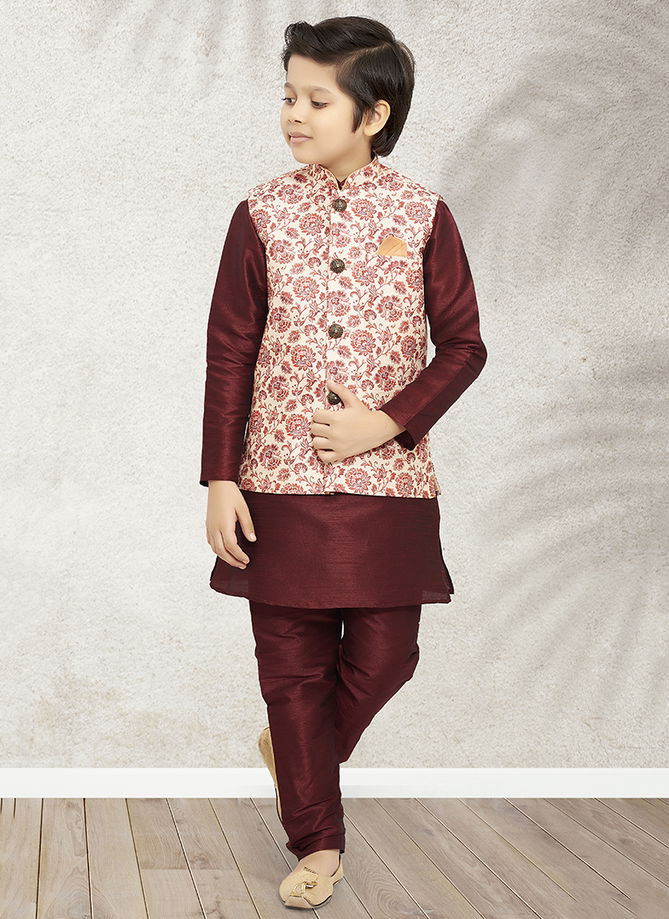 Cream And Maroon Ethnic Wear Wholesale Boys Wear Catalog 205