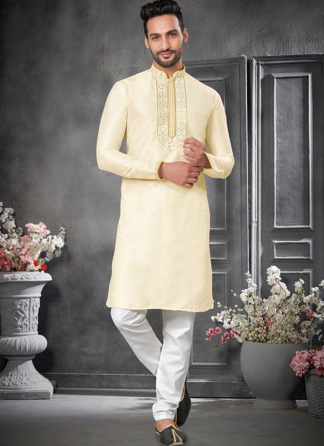 Cream Colour 102 Silk Mens Kurta Pajama Catalog 102-2