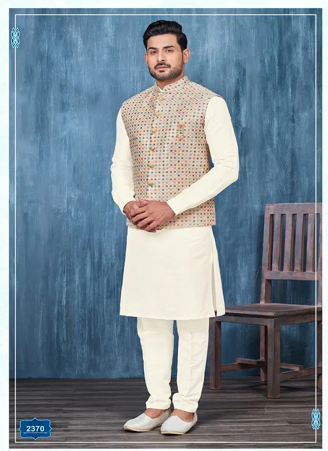 Designer Party Wear Art Banarasi Silk Mens Modi Jacket Kurta Pajama Wholesale Online