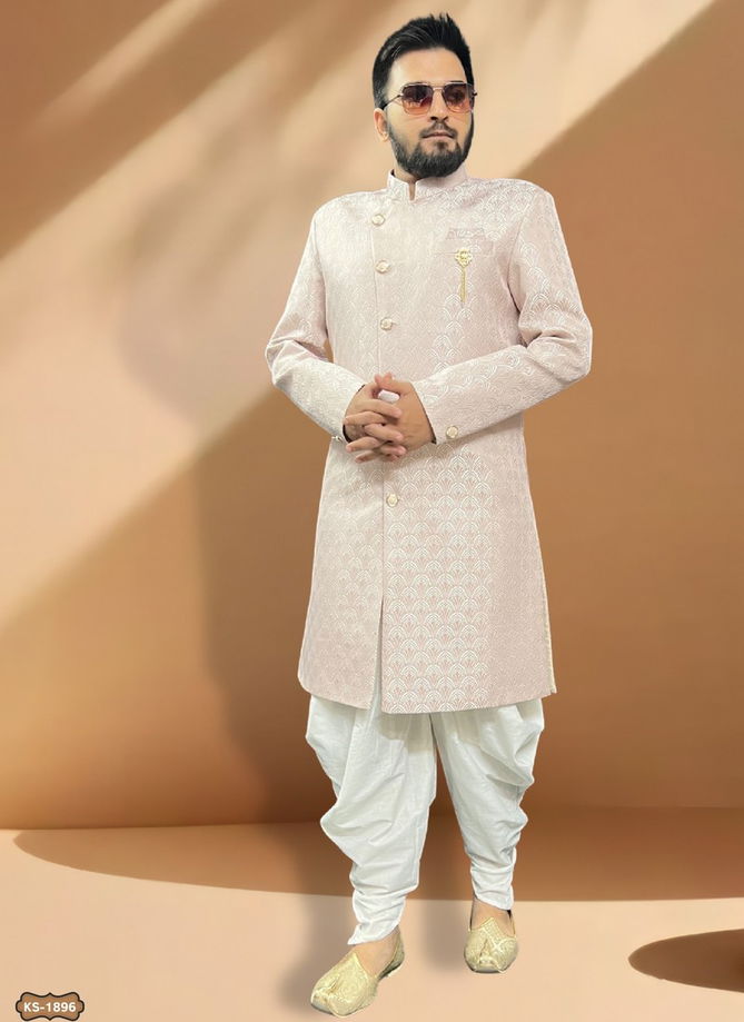 Cream Colour Mens Wedding Wear Indo Western Catalog 1896