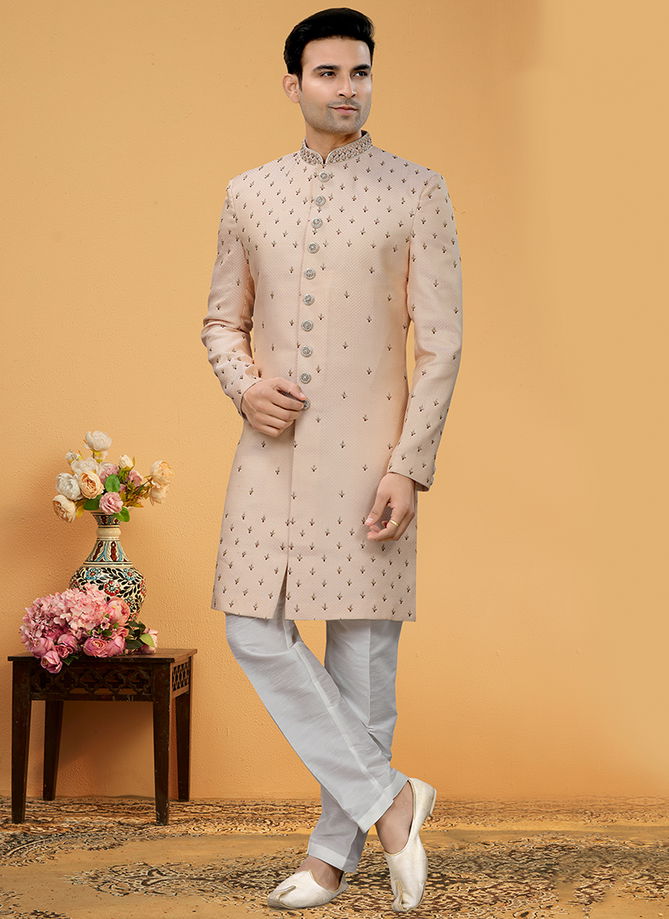 Cream Colour Outluk Vol 111 Wholesale Mens Indo western Catalog 111004