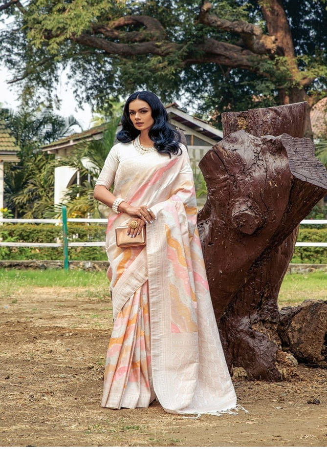 Cream Colour Sangria By Kira Silk Saree Catalog 4002