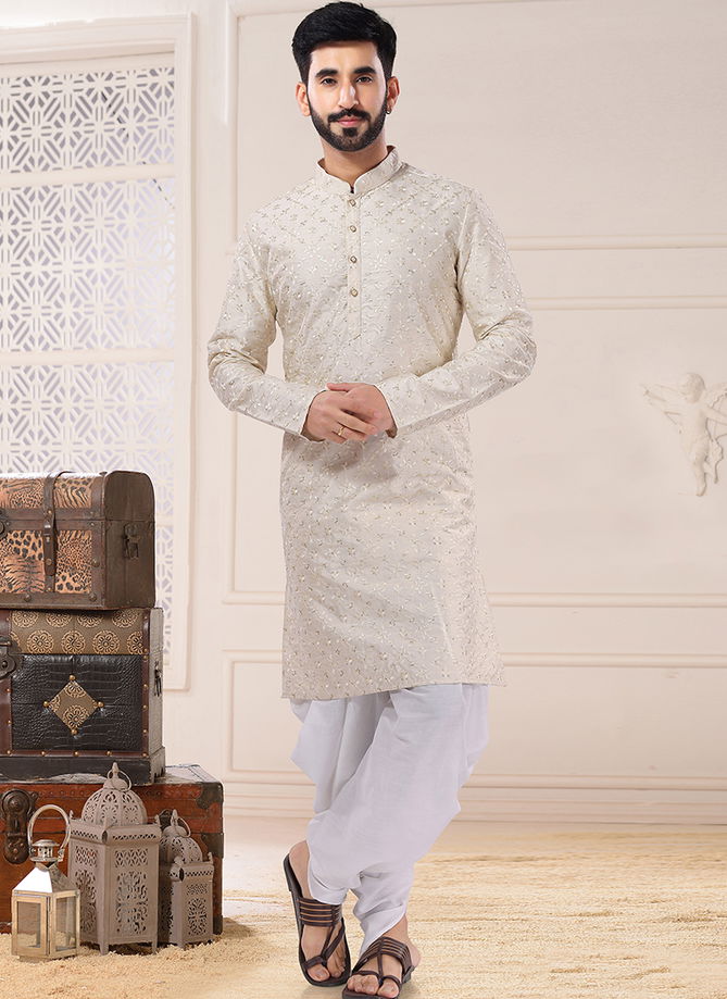 Cream Function Wear Mens Wholesale Kurta With Pajama Catalog 1765