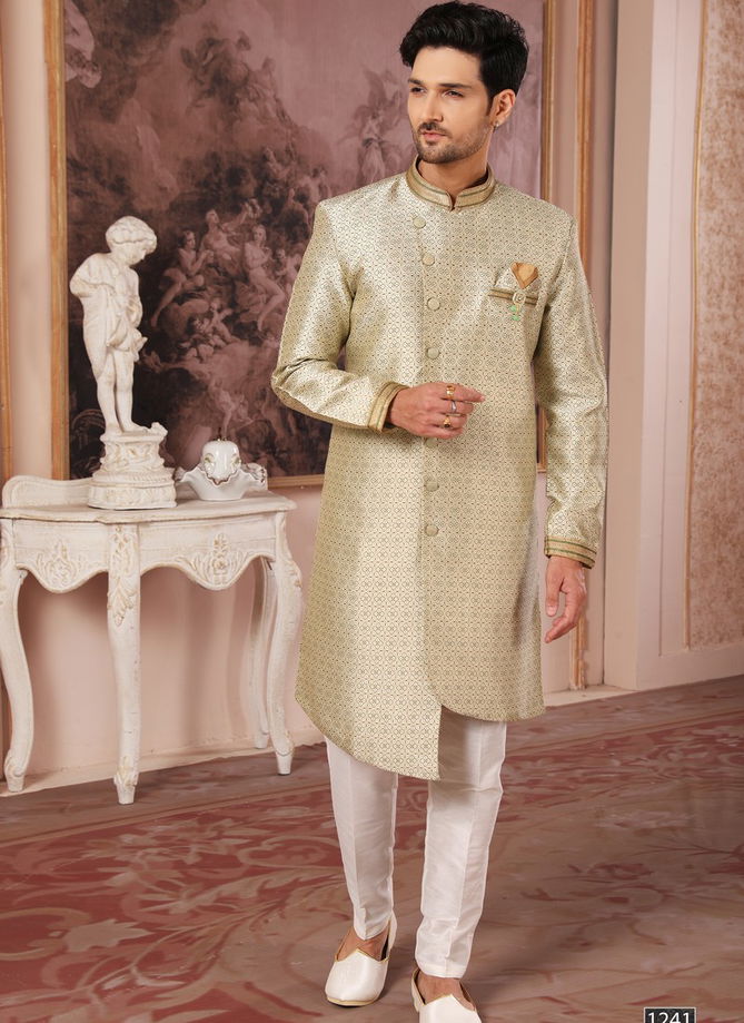 Cream Wedding Wear Mens Wholesale Indo Western Catalog 1241