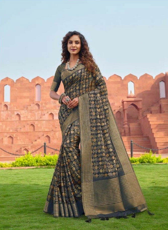 Dark Green And Golden Colour Jaimathi Vol 510 By Joh Rivaaj Printed Saree Catalog 51007