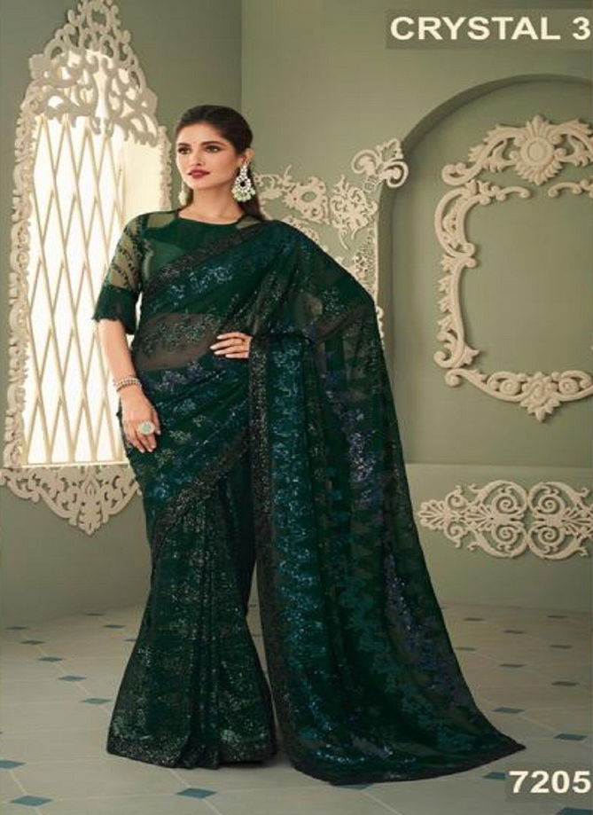 Dark Green Colour Crystal Vol 3 By TFH Designer Saree Catalog 7205