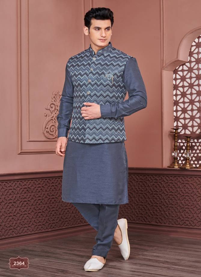 Designer Party Wear Art Banarasi Silk Mens Modi Jacket Kurta Pajama Wholesale Online