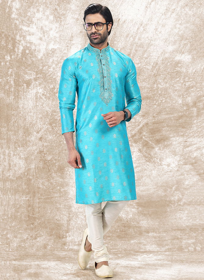 Dark Sky Blue Colour Festive Wear Designer Wholesale Kurta Pajama Catalog 2007