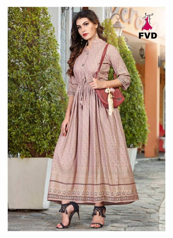 FVD Rung Vol 01 Latest Designer Foil Printed Rayon Long Gown Collection 