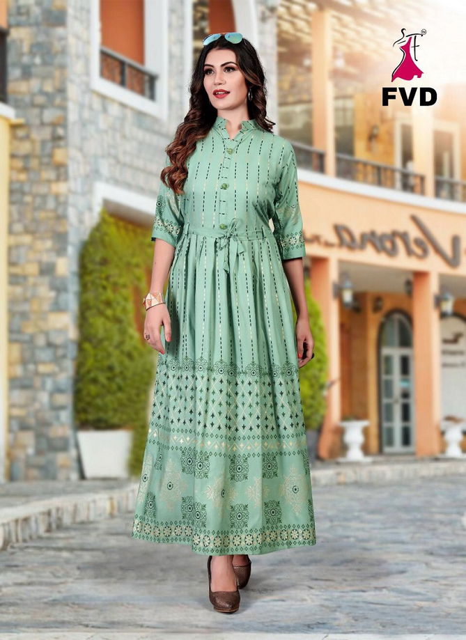 FVD Rung Vol 01 Latest Designer Foil Printed Rayon Long Gown Collection 